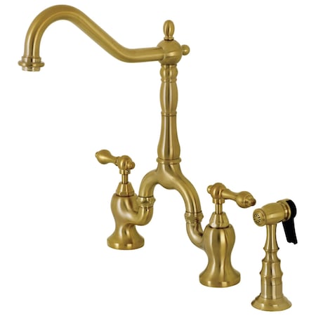 Kingston Brass KS7757ALBS Bridge Kitchen Faucet with Brass Sprayer, Brushed Brass KS7757ALBS